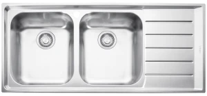 FRA-1010004 Sink Drop-In Stainless Steel Franke Neptune NEX 621 Double Bowl 1160mmx510mm with Right Drip Tray, Overflow and Tap Hole (Incl. 90mm Wastes)