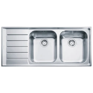 FRA-1010005 Sink Drop-In Stainless Steel Franke Neptune NEX 621 Double Bowl 1160mmx510mm with Left Drip Tray, Overflow and Tap Hole (Incl. 90mm Wastes)