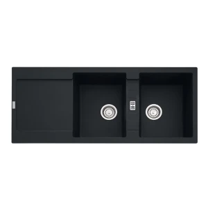 FRAS-1990134 Sink Drop-In Composite Franke Maris MRG621 Double Bowl 1160mmx500mm with Drip Tray Matt Black (Incl. Spazi Kit & 90mm Wastes)