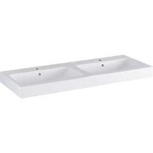 GEB-124120000 Basin Wall-Hung Geberit Icon Rectangular Double 485mm (L) x 1200mm (W) x 160mm (H) with 2 Tap Holes and Overflows White