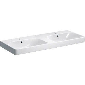 GEB-500_223_01_1 Basin Wall-Hung Geberit Smyle Rectangular 480mm (L) x 1200mm (W) x 165mm (H) Double with 2 Tap Holes and Overflows White