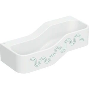 GEBS-502_973_79_2 Basin Wall-Hung Geberit Bambini Rectangular 390mm (L) x 900mm (W) x 300mm (H) Without Tap Hole and Left Lower Basin White With Forest Green