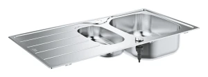 Sink Drop-In Stainless Steel Grohe K200 Double Bowl 965mm x 500mm With Drip Tray (Incl. Automatic Waste Set)