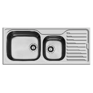 KWI-SDI-116-DLHB Sink Drop-In Stainless Steel Kwikot Classique Plus Amaltia Double Bowl Left 1160mm (L) x 500mm (W) with Drip tray (Incl. 2 x 90mm Waste)