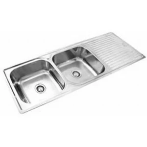 KWI-SDI-1450-DE Sink Drop-In Stainless Steel Kwikot Classique Plus Hercules Double Bowl 1450mm (L) x 500mm (W) with Drip Tray (Incl. 2 x 90mm Waste)