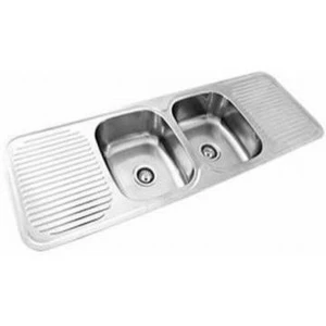KWI-SDI-1500-DC Sink Drop-In Stainless Steel Kwikot Classique Plus Hercules Double Bowl Centre 1500mm (L) x 500mm (W) with Drip Tray (Incl. 2 x 90mm Waste)