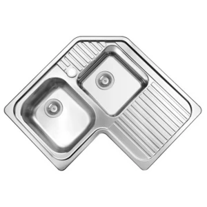 KWI-SDI-CORN-LH Sink Drop-In Stainless Steel Kwikot Classique Plus Celeste Double Bowl Left 830mm (L) x 830mm (W) Corner (Incl. 2 x 90mm Waste)