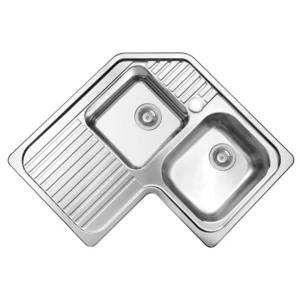 KWI-SDI-CORN-RH Sink Drop-In Stainless Steel Kwikot Classique Plus Celeste Double Bowl Right 830mm (L) x 830mm (W) Corner (Incl. 2 x 90mm Waste)