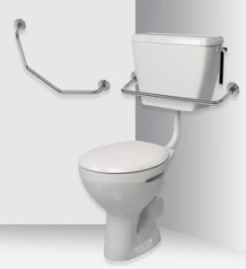 LEC-PARSETLLB0RAIBE Toilet Floor Standing Lecico Atlas Paraplegic Low-Level Side Flush Raised Height With Grab Rails (Excl. Fixing Screws & Toilet Seat)