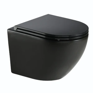 Toilet Pan Wall Hung Mietre Strata Round 495 with Tornado Flush Black - Includes Soft Closing Seat