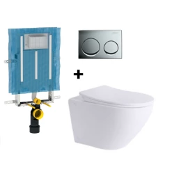 Solo Bali Wall-Hung Toilet Pan and Seat Combo with Geberit Alpha Cistern and Geberit Alpha25 Round Actuator