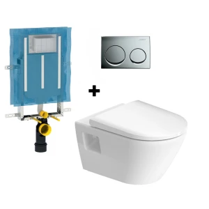 PLT-DNEOGEBMAT Duravit D-Neo Rimless Wall Hung Pan Combo with Geberit Alpha Cistern and Geberit Alpha25 Round Matt Chrome Actuator