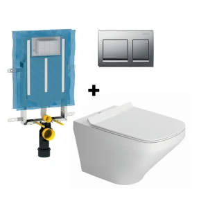 PLT-DSTYLEDURAFIBRI Duravit Durastyle Wall-Hung Durafix Toilet Pan and Soft Closing Seat White Combo with Geberit Alpha Cistern and Geberit Alpha 25 Square Bright Chrome Actuator