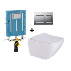 Solo Fiji Wall-Hung Toilet Pan and Seat Combo with Geberit Alpha Cistern and Geberit Alpha25 Square Chrome Actuator