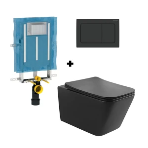 Toilet Wall Hung Icon Ash Square Matt Black with Geberit Alpha 01 Square Matt Black Actuator and Geberit Alpha Concealed Cistern Combo