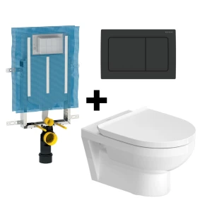 PLTRDD-DNO1ALPHA30MB Duravit No.1 Rimless Wall-Hung Toilet Pan and Seat Combo with Geberit Alpha Cistern and Geberit Alpha01 Square Matt Black Actuator