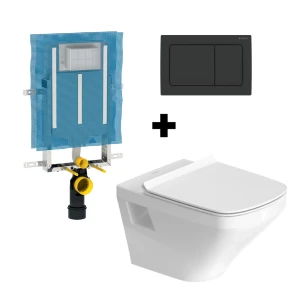 PLTRDD-DURASTALPHA30MB Duravit Durastyle Standard Rimless Wall-Hung Toilet Pan and Soft Closing Seat White Combo with Geberit Alpha Cistern and Geberit Alpha 01 Square Matt Black Actuator