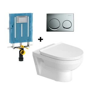 PLTRDD-DVNO1GBALPBR Duravit No.1 Rimless Wall-Hung Toilet Pan and Seat Combo with Geberit Alpha Cistern and Geberit Alpha25 Round Chrome Actuator