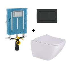 Solo Fiji Wall-Hung Toilet Pan and Seat Combo with Geberit Alpha Cistern and Geberit Alpha01 Square Matt Black Actuator