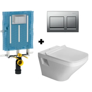 PLTRDD-GEBDURASTBRIGHT Duravit Durastyle Wall-Hung Toilet Pan and Seat Combo with Geberit Alpha Cistern and Geberit Alpha25 Square Actuator Plate