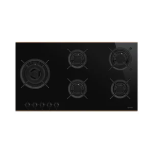SMEG PV695LCNR DOLCE GAS HOB 90CM BLK GLASS/COPPE