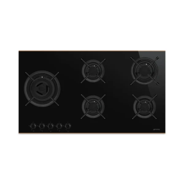 SMEG PV695LCNR DOLCE GAS HOB 90CM BLK GLASS/COPPE