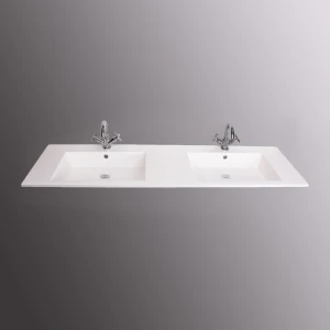 Basin Vanity Rossco Composite Barra Rectangular Double 1600mm (L) x 475mm (W) x 20mm (H) with Tap Holes and Overflows White (excl Tap)