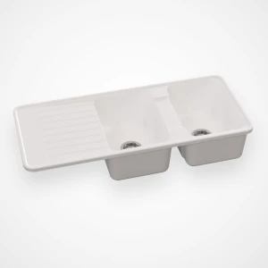ROS-MDRD2 Sink Drop-In Composite Rossco Moderna Double Bowl 1145mm (L) x 490mm (W) x 220mm (H) with Drip Tray White