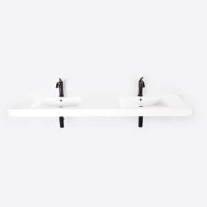 Basin Vanity Rossco Composite Swift Double Rectangular 1790mm (L) x 490mm (W) x 75mm (H) with Tap Holes and Overflows White (excl Tap)