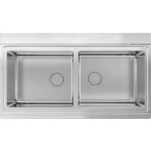 SMG-LRX902 Sink Drop-In Stainless Steel Smeg Mira Double Bowl 897mm (L) x 510mm (W) x 215mm (H) with Waste Set, Plumbing Kit and Overflow Kit