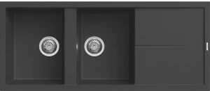 SMGS-LZ8116N Sink Drop-In Composite Smeg Rigae Square Black Double Bowl 1160mm (L) x 500mm (W) x 210mm (H) Granite with Reversible Drip Tray, Waste Set, Plumbing Kit and Overflow Kit