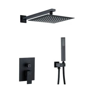 Shower Set Trendy Sombre With 250mm Shower Head, 350mm Arm And Square Concealed Mixer With Hose Blackend Brass