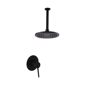 Shower Set Trendy Sombre With Round 200mm Shower Head, 295mm Arm Ceiling Mount, With Round Concealed Mixer Black