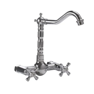Tap Sink Mixer Wall Type Trendy Cauma Classic Two-Handles with Swivel Spout Chrome