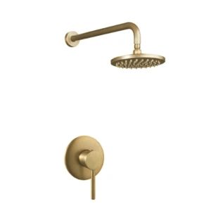 Shower Set Trendy Aurum with 200mm Shower Head, 400mm Arm and Round Concealed Mixer, Brushed Gold