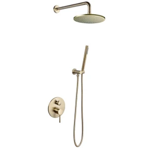 Shower Set Trendy Aurum With 200mm Round Shower Head, 300mm Arm and Hand Shower Golden Brass