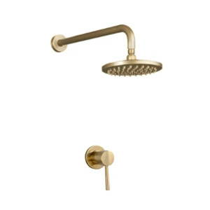Shower Set Trendy Aurum With 200mm Shower Head, 400mm Shower Arm With Round Single Lever Mixer Brushed Gold