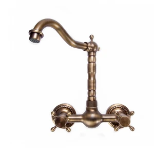 Tap Sink Mixer Wall Type Trendy Cuivre Classic Two-Handles with Swivel Spout Brass