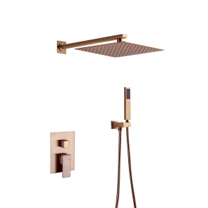 Shower Set Trendy Cuivre With 250mm Shower Head, 350mm Arm And Square Concealed Mixer With Hose Brass